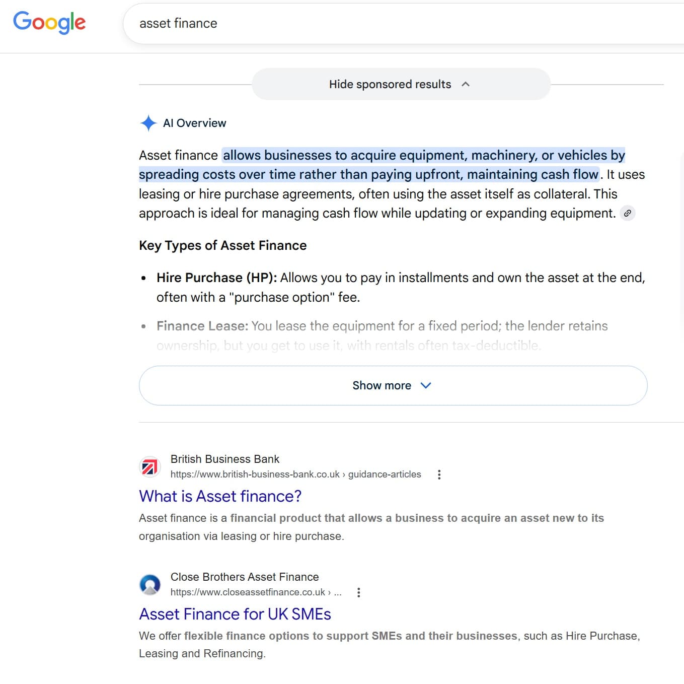 Commercial & Asset Finance SEO