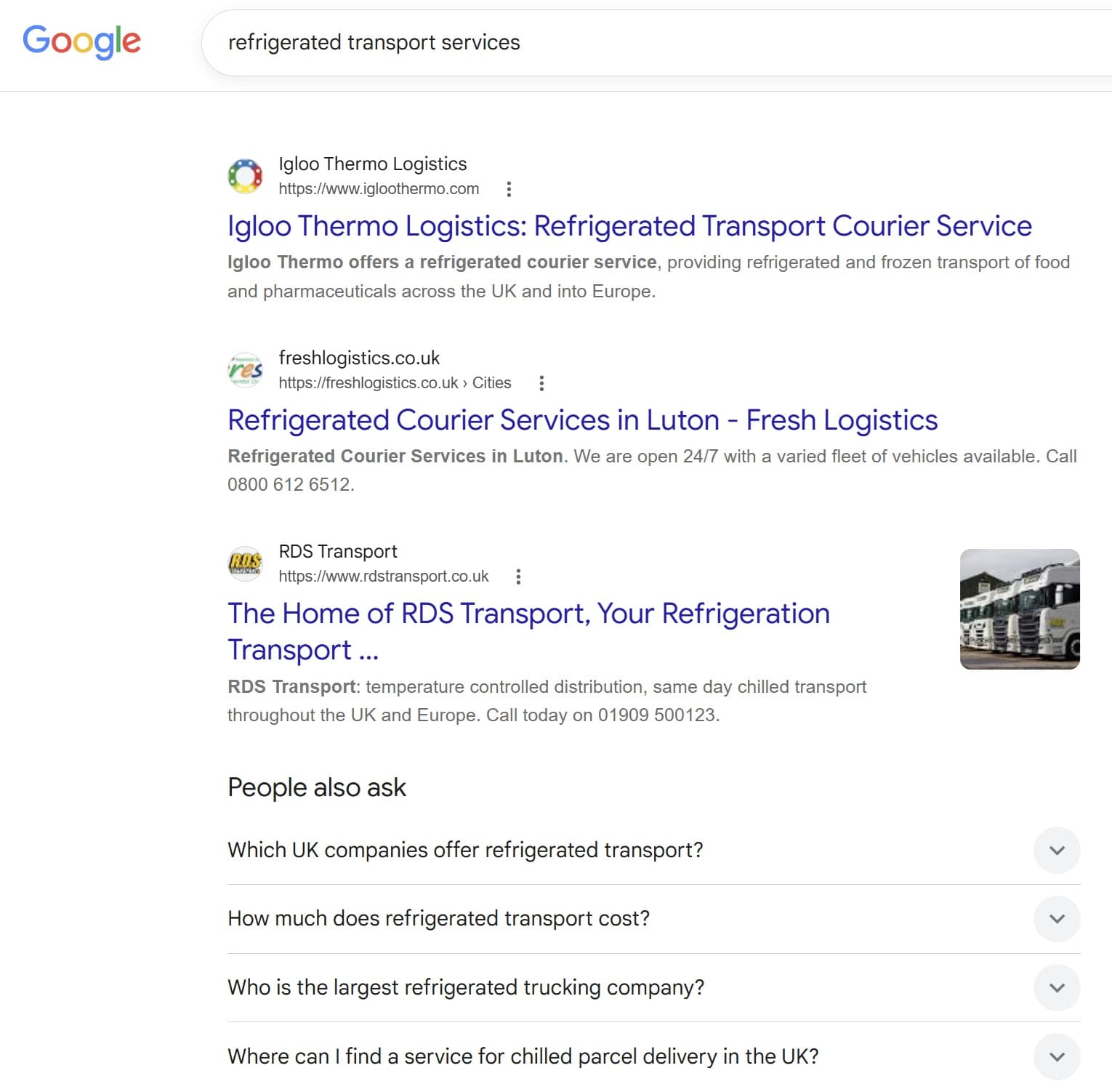 Refrigerated distribution search results
